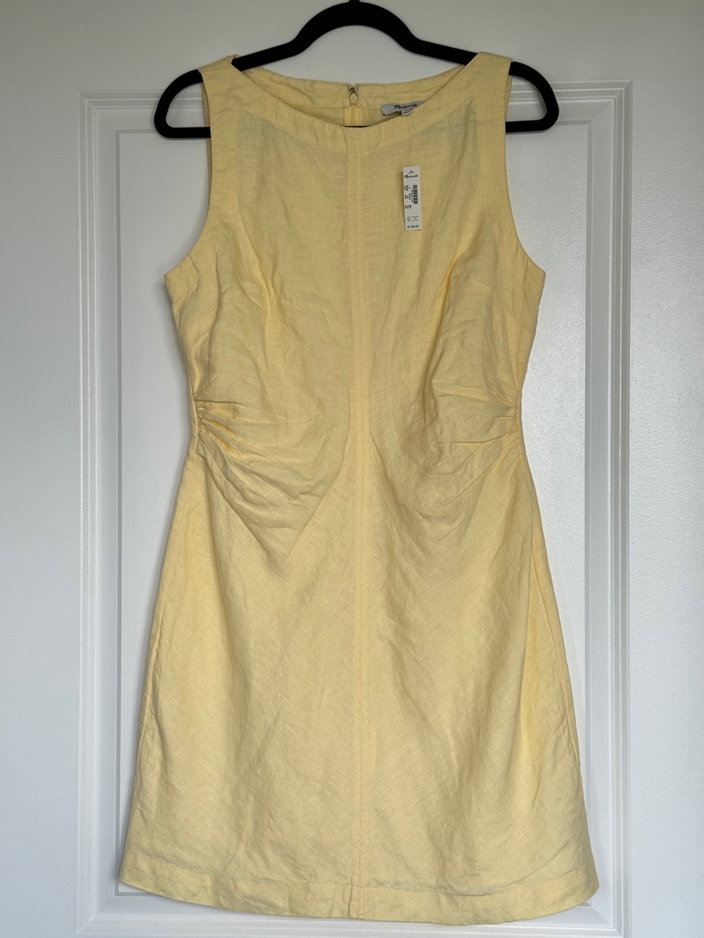 NWT MADEWELL Boatneck Shirred Mini Dress 100% Linen Candlelight 8 Butter Yellow - Picture 2 of 15